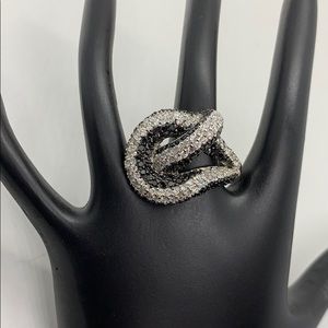Sterling silver cocktail ring White and black CZ